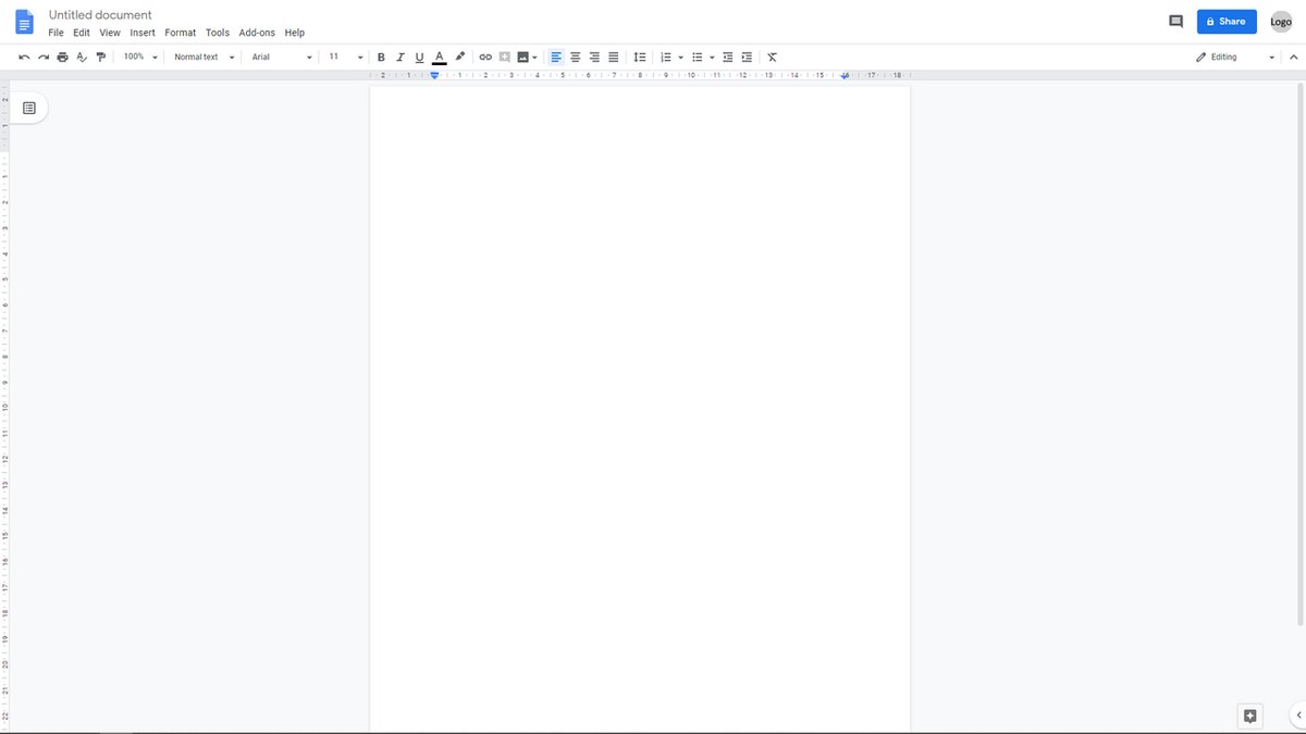 Так выглядит пустой документ в Google Docs